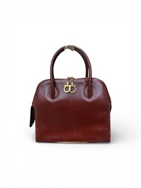 Salvatore Ferragamo Gancini Brown Leather Dome Satchel